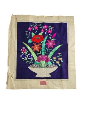 Antique Japanese Meiji Silk Embroidery By S. Yegami Nagasaki – Floral Basket